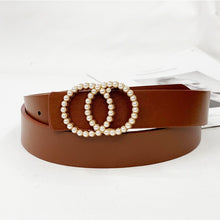 Load image into Gallery viewer, Fashion Leather Waist Belt For Jeans Double Ring Pearl Buckle Ladies Belt For Dresses Black White Women Belt Wild Waistband