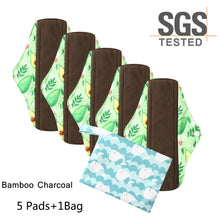 Load image into Gallery viewer, DropShipping Reusable Bamboo Charcoal Hygiene Menstrual Pads 5PCS with Waterproof Bag Washable Women Sanitary Pads for Women