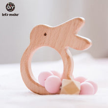 Load image into Gallery viewer, Let's Make Wooden Rattle Teether Baby Toys Engraved Wood Beads Hexagon Teether Silicone Beads 12Mm Tiny Rod Baby Crib Rattle