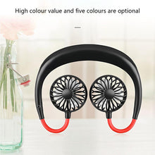 Load image into Gallery viewer, USB portable fan cold fan hands free neck fan hanging rechargeable mini sports fan 3-speed adjustable neck dual fan Home Office