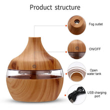Load image into Gallery viewer, 300ML USB Air Humidifier Electric Aroma Diffuser Mist Wood Grain Oil Aromatherapy Mini Have 7 LED Light For Car Home Office