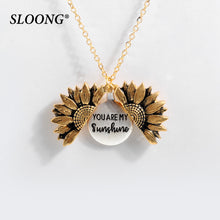 Load image into Gallery viewer, 2019 New Women Gold Necklace You are my sunshine Open Locket Sunflower Pendant Necklace Men Gifts Free Dropshipping