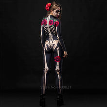 Load image into Gallery viewer, Rose Skeleton Adult Kids Scary Costume Halloween Dress Cosplay Sexy Jumpsuit Carnival Party Baby Girl Rompers Day of The Dead