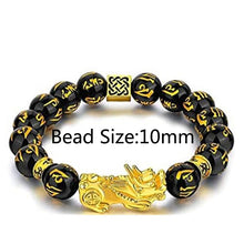 Load image into Gallery viewer, Feng Shui Black Beads Alloy Wealth Bracelet Unisex Wristband Gold Black Pixiu Wealth and Good Luck Women Men Bracelet