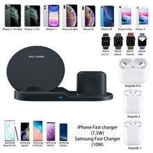 Load image into Gallery viewer, 3 in 1 10W Fast Wireless Charger Dock Station Fast Charging For iPhone XR XS Max 8 for Apple Watch 3 4 5 For AirPods For Samsung