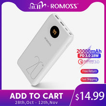 Load image into Gallery viewer, 20000mAh ROMOSS SW20 Pro Portable Power Bank Charger External Battery PD 3.0 Fast Charging With LED Display For Phones Tablet