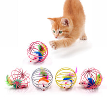 Load image into Gallery viewer, 1pc Cat Toy Stick Feather Wand With Bell Mouse Cage Toys Plastic Artificial Colorful Cat Teaser Toy Pet Supplies Random Color