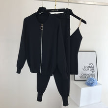 Load image into Gallery viewer, 2020 autumn Knitted sweater suit casual new product temperament chain vest knitted jacket + elastic pants three-piece sets TZ423