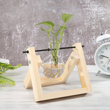 Load image into Gallery viewer, Glass and Wood Vase Planter Terrarium Table Desktop Hydroponics Plant Bonsai Flower Pot Hanging Pots with Wooden Tray Home Decor