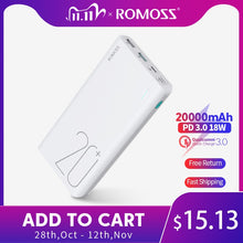 Load image into Gallery viewer, 20000mAh ROMOSS Sense 6+ Power Bank With PD3.0 Two-way Fast Charging External Battery Portable Charge For Phones Tablet
