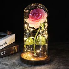 Load image into Gallery viewer, 6 Colour Beauty And The Beast Red Rose In A Glass Dome On A Wooden Base For Valentine's Gifts LED Rose Lamps Christmas
