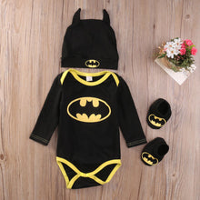 Load image into Gallery viewer, Batman Rompers Bodysuit Shoes Hat Costumes 3Pcs Jumpsuits Halloween Newborn Baby Boy Girl Clothes Summer Autumn Outfits Sets