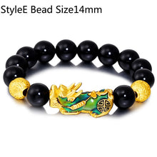 Load image into Gallery viewer, Feng Shui Black Beads Alloy Wealth Bracelet Unisex Wristband Gold Black Pixiu Wealth and Good Luck Women Men Bracelet