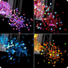 Load image into Gallery viewer, Holographic Butterfly Heart Nail Art Glitter Micro Laser Star Flakes 3D Silver Gold Sequins Polish Manicure Nail Decoration