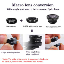Load image into Gallery viewer, phone lens Fisheye 0.67x Wide Angle Zoom lens fish eye 6x macro lenses Camera Kits with Clip lens on the phone for smartphone