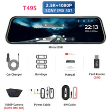 Load image into Gallery viewer, Jansite 10 inches 2.5K Car DVR Touch Screen Stream Media Dual Lens Video Recorder Rearview mirror Dash cam Front and Rear camera