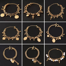 Load image into Gallery viewer, New Arrive Double Stainless Steel Religious Bracelet For Women Female Gold Color Beads Bracelet Jesus Pendant Lady Jewelry Gift