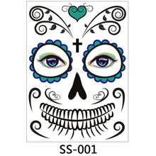Load image into Gallery viewer, Facial makeup Sticker Special Waterproof Face tattoo Day of The Dead Skull Face dress up Halloween Temporary Tattoo Stickers