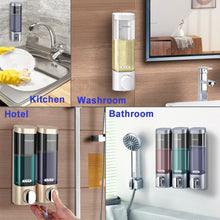 Load image into Gallery viewer, Liquid Soap Dispenser Wall Mount 300ml Bathroom Accessories Plastic Detergent Shampoo Dispensers Double Hand Kitchen Soap Bottle