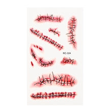 Load image into Gallery viewer, Temporary Tattoo Sticker Horror cat bat Terror Wound Realistic Blood Injury Scar Tattoo Sticker For Halloween Makeup Body Art