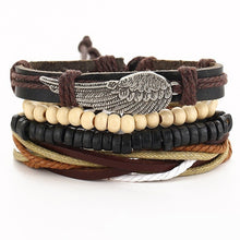 Load image into Gallery viewer, IF ME Vintage Leaf Feather Multilayer Leather Bracelet Men Fashion Braided Handmade Star Rope Wrap Bracelets & Bangles Male Gift