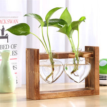 Load image into Gallery viewer, Glass and Wood Vase Planter Terrarium Table Desktop Hydroponics Plant Bonsai Flower Pot Hanging Pots with Wooden Tray Home Decor