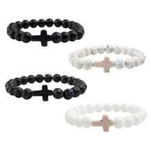 Load image into Gallery viewer, Charm Natural Stone Bracelet Cross Black Lava Matte Beaded Bracelets Handmade Men Women Prayer Fitness Chain Couple Jewelry Gift