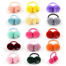 Load image into Gallery viewer, 14pcs/lot 1.4" Small Solid Double Fur Ball With Elastic Rope Handmade Hair Band For Kids Girls Hair Accessories