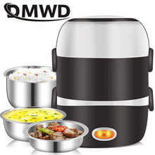 Load image into Gallery viewer, DMWD Mini Electric Rice Cooker Stainless Steel 2/3 Layers Steamer Portable Meal Thermal Heating Lunch Box Food Container Warmer