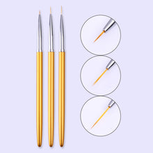 Load image into Gallery viewer, 3Pcs/Set UV Gel Drawing Painting Nail Liner Brush Acrylic Nail Pen French Nail Mixed Colors Gourd Handle Nail Art DIY Tools
