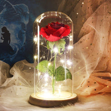 Load image into Gallery viewer, 6 Colour Beauty And The Beast Red Rose In A Glass Dome On A Wooden Base For Valentine's Gifts LED Rose Lamps Christmas