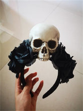 Load image into Gallery viewer, Handmade Black Witch Skull Rose Headband Hairband Accessory Demon Evil Gothic Lolita Cosplay Halloween Headwear Prop
