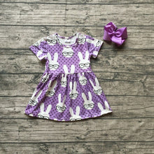 Load image into Gallery viewer, sring/summer Easter baby girls children clothes boutique milk silk dress bunny sunglass short sleeve knee length match bow