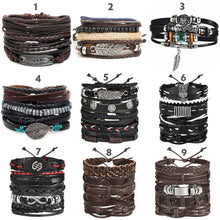 Load image into Gallery viewer, IF ME Vintage Leaf Feather Multilayer Leather Bracelet Men Fashion Braided Handmade Star Rope Wrap Bracelets & Bangles Male Gift