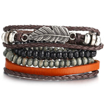 Load image into Gallery viewer, IF ME Vintage Leaf Feather Multilayer Leather Bracelet Men Fashion Braided Handmade Star Rope Wrap Bracelets & Bangles Male Gift