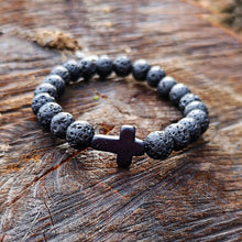 Load image into Gallery viewer, Charm Natural Stone Bracelet Cross Black Lava Matte Beaded Bracelets Handmade Men Women Prayer Fitness Chain Couple Jewelry Gift