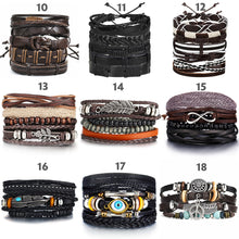 Load image into Gallery viewer, IF ME Vintage Leaf Feather Multilayer Leather Bracelet Men Fashion Braided Handmade Star Rope Wrap Bracelets & Bangles Male Gift