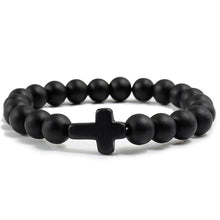 Load image into Gallery viewer, Charm Natural Stone Bracelet Cross Black Lava Matte Beaded Bracelets Handmade Men Women Prayer Fitness Chain Couple Jewelry Gift