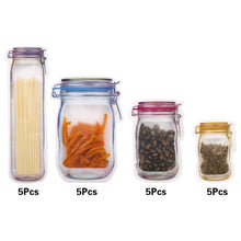 Load image into Gallery viewer, Reusable Mason Jar Bottles Bags Nuts Candy Cookies Bag Seal Fresh Food Storage Bag Snacks Zipper Sealed Kitchen Organizer