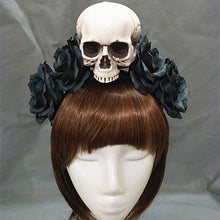 Load image into Gallery viewer, Handmade Black Witch Skull Rose Headband Hairband Accessory Demon Evil Gothic Lolita Cosplay Halloween Headwear Prop
