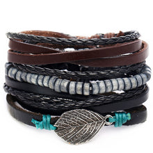 Load image into Gallery viewer, IF ME Vintage Leaf Feather Multilayer Leather Bracelet Men Fashion Braided Handmade Star Rope Wrap Bracelets & Bangles Male Gift