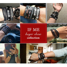 Load image into Gallery viewer, IF ME Vintage Leaf Feather Multilayer Leather Bracelet Men Fashion Braided Handmade Star Rope Wrap Bracelets & Bangles Male Gift
