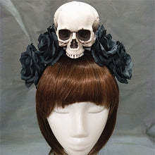 Load image into Gallery viewer, Handmade Black Witch Skull Rose Headband Hairband Accessory Demon Evil Gothic Lolita Cosplay Halloween Headwear Prop