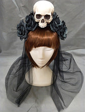Load image into Gallery viewer, Handmade Black Witch Skull Rose Headband Hairband Accessory Demon Evil Gothic Lolita Cosplay Halloween Headwear Prop