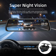 Load image into Gallery viewer, Jansite 10 inches 2.5K Car DVR Touch Screen Stream Media Dual Lens Video Recorder Rearview mirror Dash cam Front and Rear camera