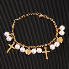 Load image into Gallery viewer, New Arrive Double Stainless Steel Religious Bracelet For Women Female Gold Color Beads Bracelet Jesus Pendant Lady Jewelry Gift
