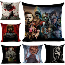Load image into Gallery viewer, Halloween Horror Cushion Cover Chucky Annabelle Scream Clown Printed Throw Pillows Living Room Halloween Decorative Pillow Case