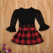 Load image into Gallery viewer, 1-6Y Fashion Children Girls Clothing Sets Autumn Kids Girls Lace Mesh Flare Sleeve T-shirts+Plaid A-line Skirts Xmas Clothes