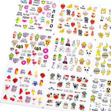 Load image into Gallery viewer, 12pcs Cute Cartoon Nail Stickers Water Decals Banana Fruit Character ransfer Slider Nail Art Tattoo Manicure Foil Wraps 2020 New