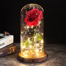 Load image into Gallery viewer, 6 Colour Beauty And The Beast Red Rose In A Glass Dome On A Wooden Base For Valentine's Gifts LED Rose Lamps Christmas
